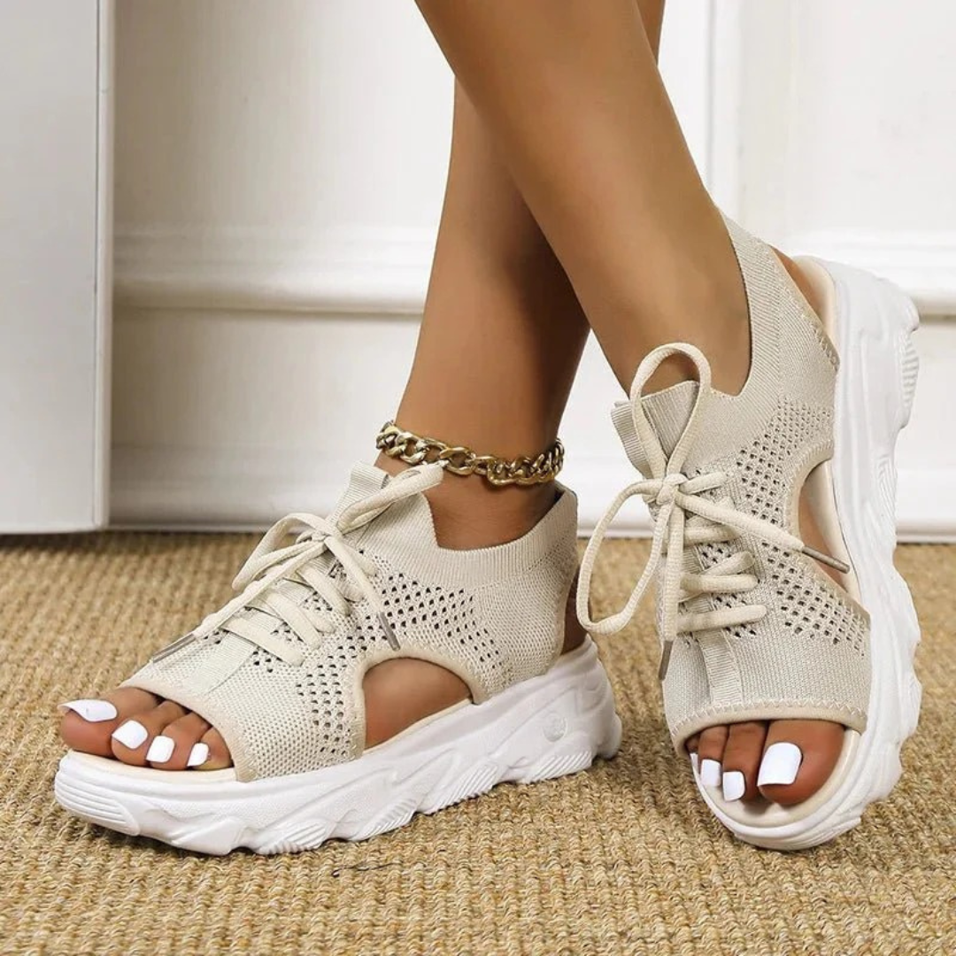 Sandalias deportivas de mujer con cordones: zapatos cómodos de punta abierta para caminar en verano y durante las vacaciones