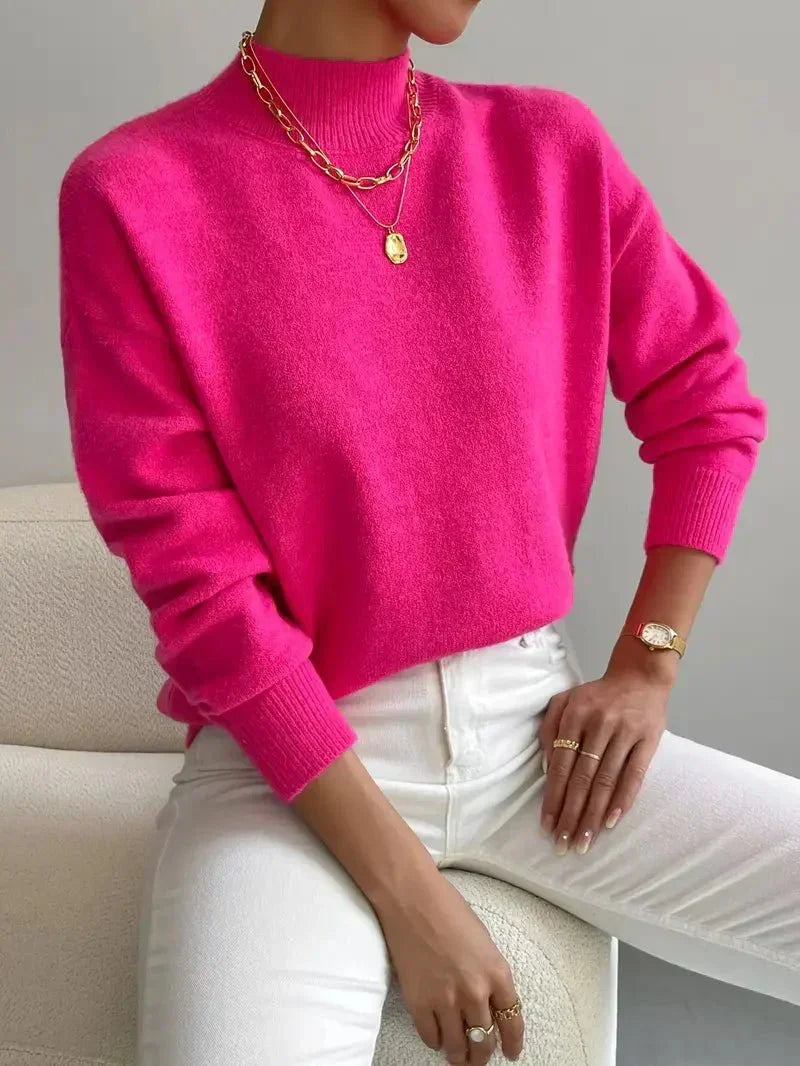 Women’s Mock Neck Sweater – Soft Minimalist Knit for Autumn and Winter