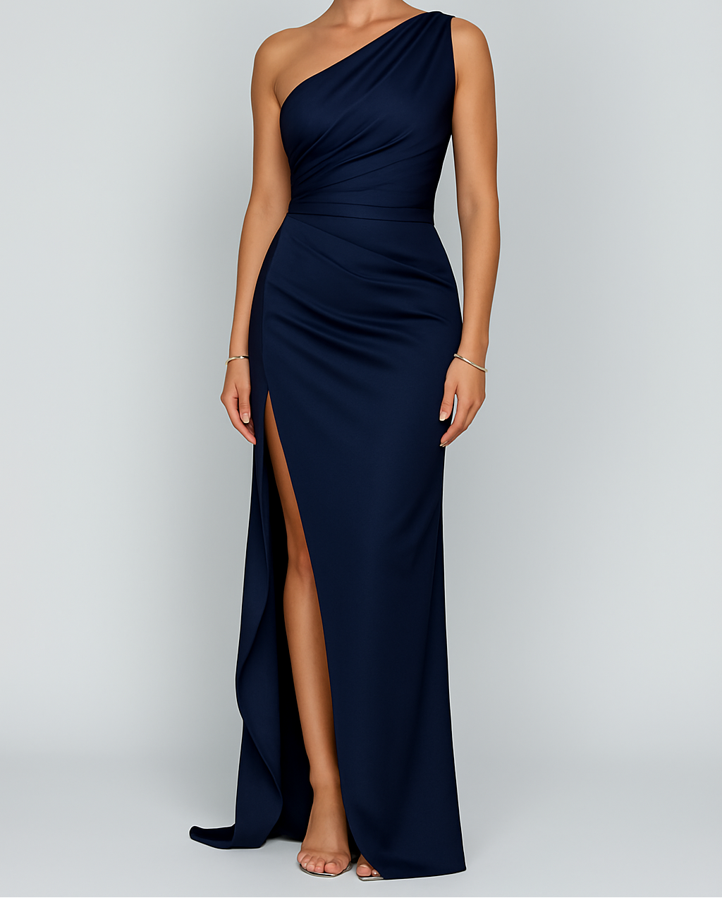 Women’s Satin One Shoulder Maxi Dress Elegant Split Formal Evening Slim Fit Flowing Gown