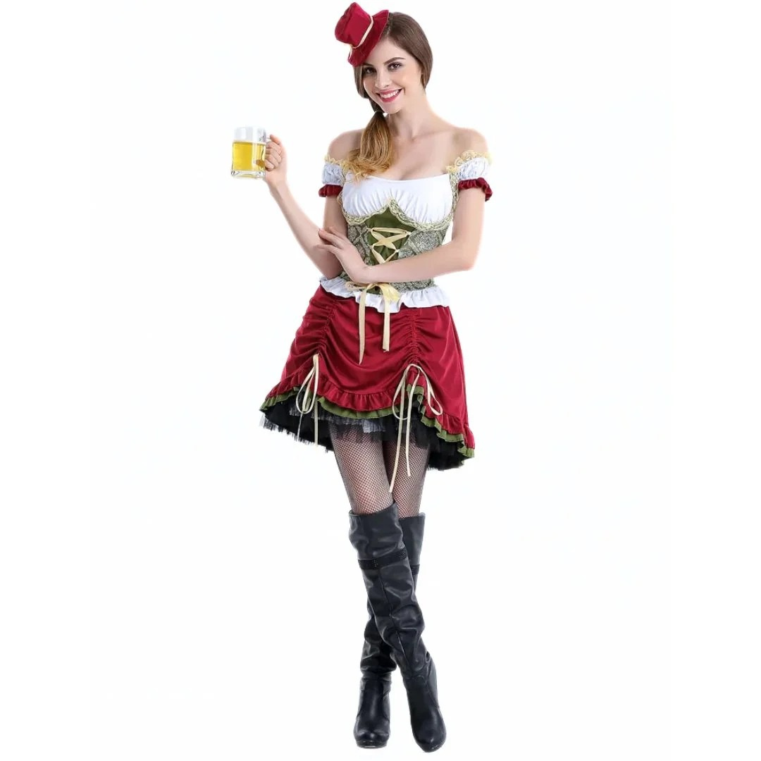 Damen-Dirndlkleid mit Schnürung – schulterfreies Oktoberfest-Minikleid für Volksfeste