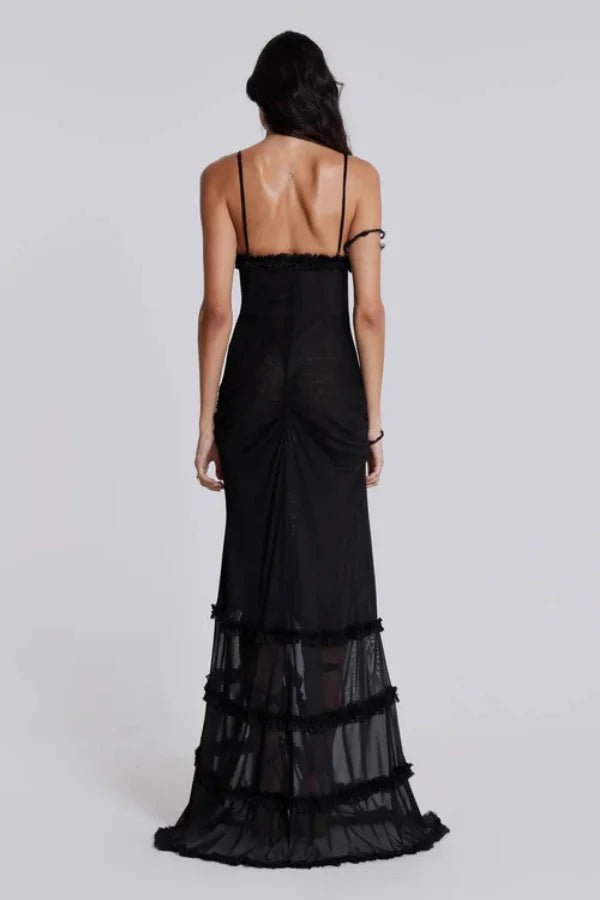 Women’s Maxi Dress Printed Mesh Cut Out Evening Gown
