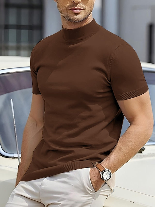Men’s Slim Fit Short Sleeve Mock Neck Casual Shirt