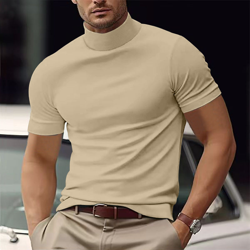 Men’s Slim Fit Short Sleeve Mock Neck Casual Shirt