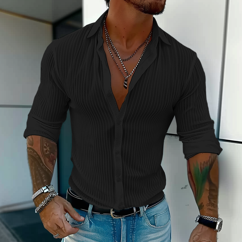 Men’s Lightweight Summer Shirt with Ribbed Texture – Slim Button-Up for Dates and City Wear