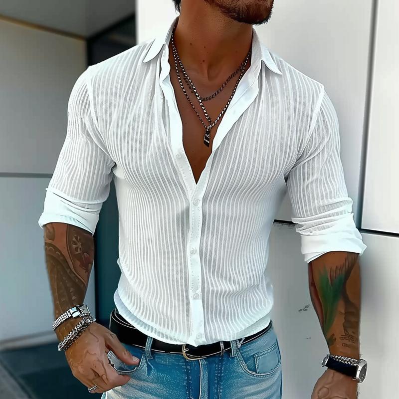 Men’s Lightweight Summer Shirt with Ribbed Texture – Slim Button-Up for Dates and City Wear