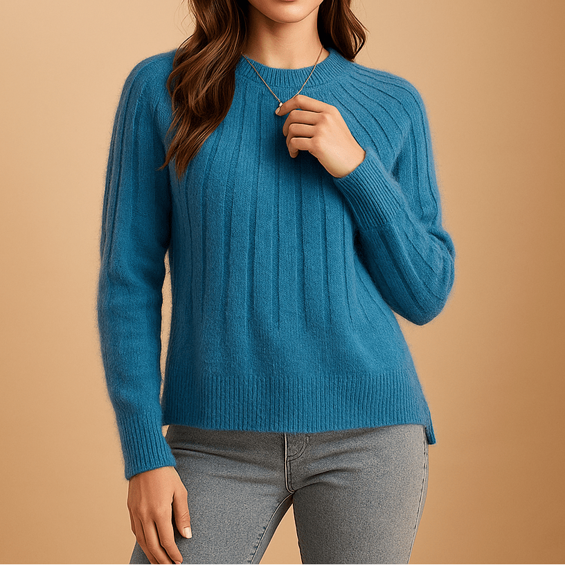 Klassischer Damenstrickpullover mit Rippmuster – Locker geschnittener Pullover mit Rundhalsausschnitt und langen Ärmeln für Herbst und Winter