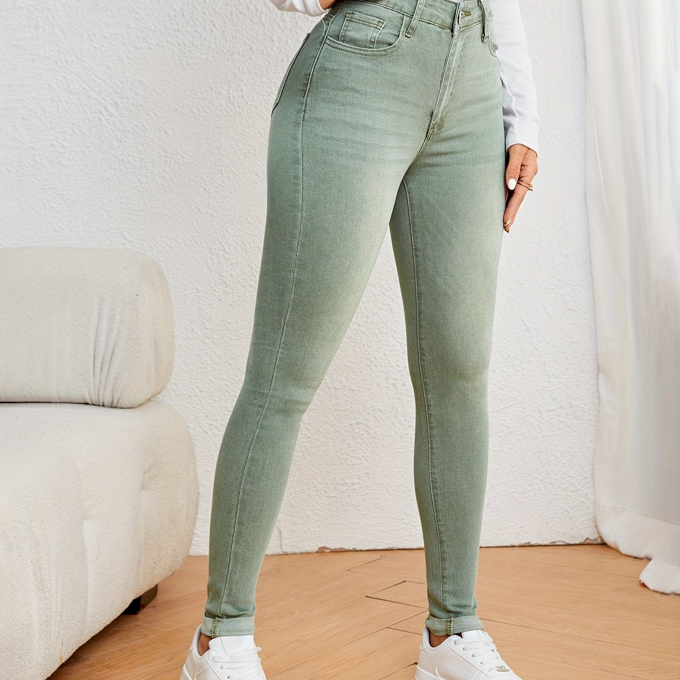 Jeans de mujer de tiro alto, ajuste slim, denim elástico, corte skinny, casual, cómodos para el uso diario