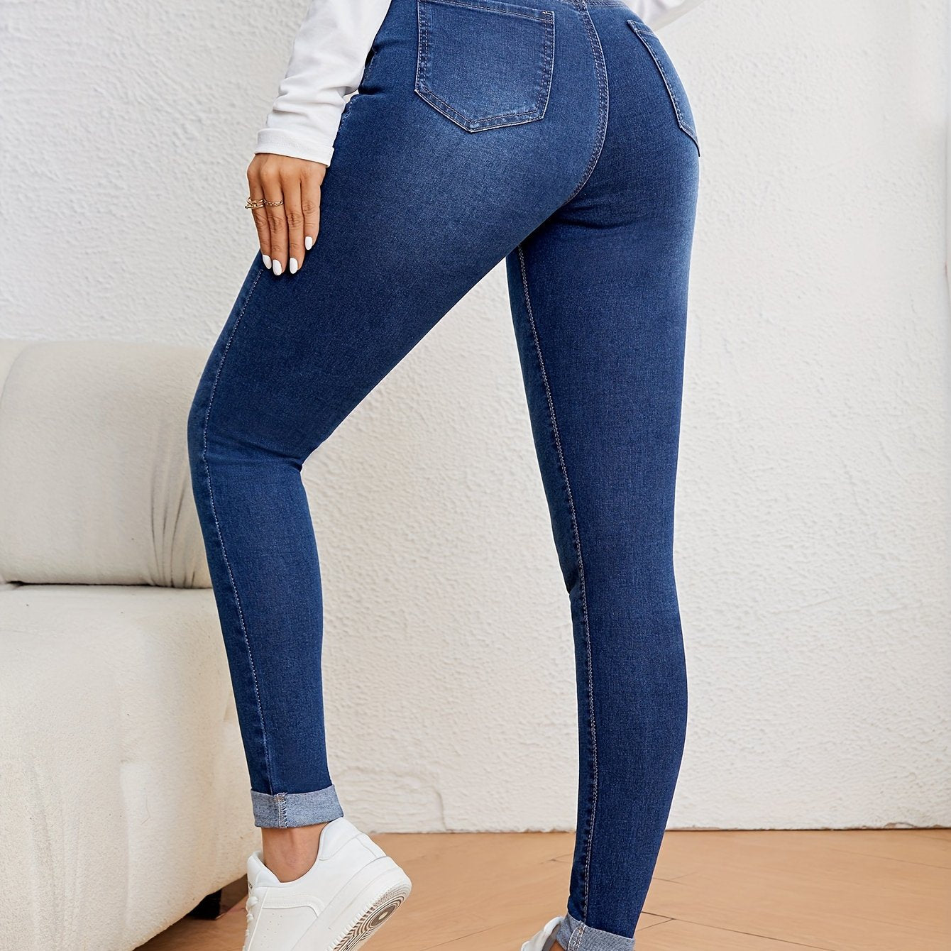 Jeans de mujer de tiro alto, ajuste slim, denim elástico, corte skinny, casual, cómodos para el uso diario