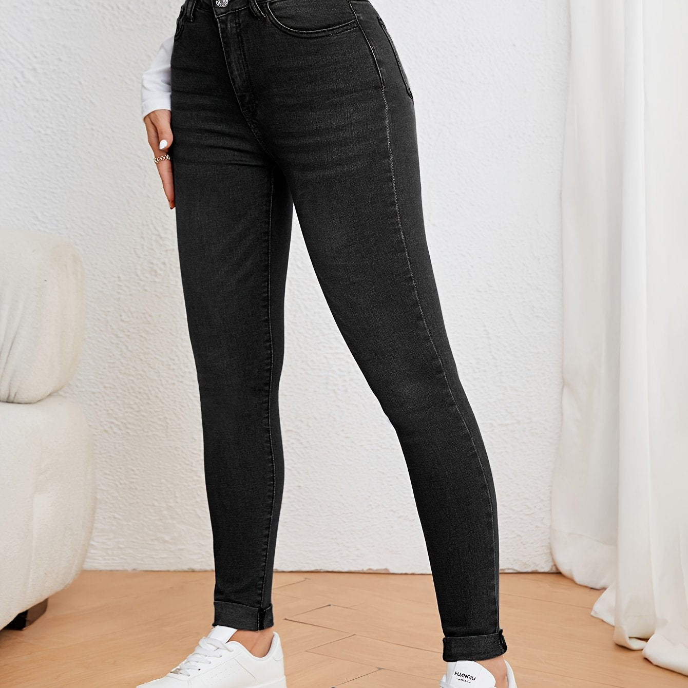 Jeans de mujer de tiro alto, ajuste slim, denim elástico, corte skinny, casual, cómodos para el uso diario