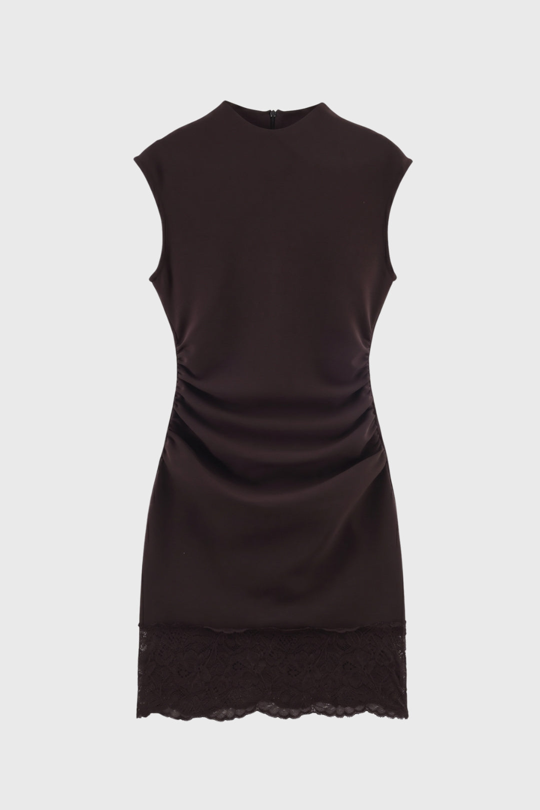 Rochie mini pentru femei, cu guler înalt, drapată, cu tiv din dantelă