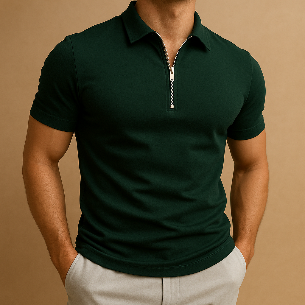 Polo da uomo con zip, moderno, slim fit, traspirante, elegante, casual, smart per tutti i giorni