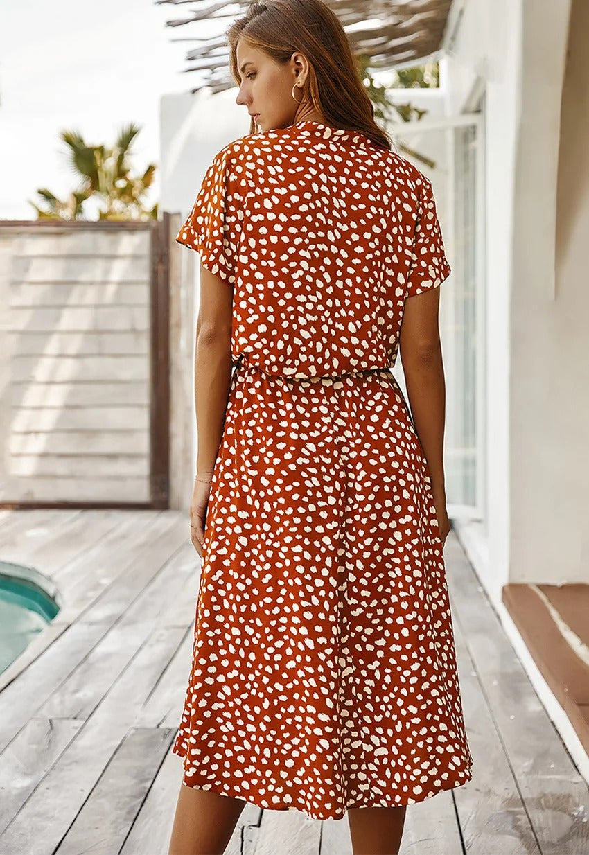 Abito Estivo Midi da Donna con Vita Regolabile, Leggero, Stampato, Casual, Elegante, Perfetto per le Vacanze