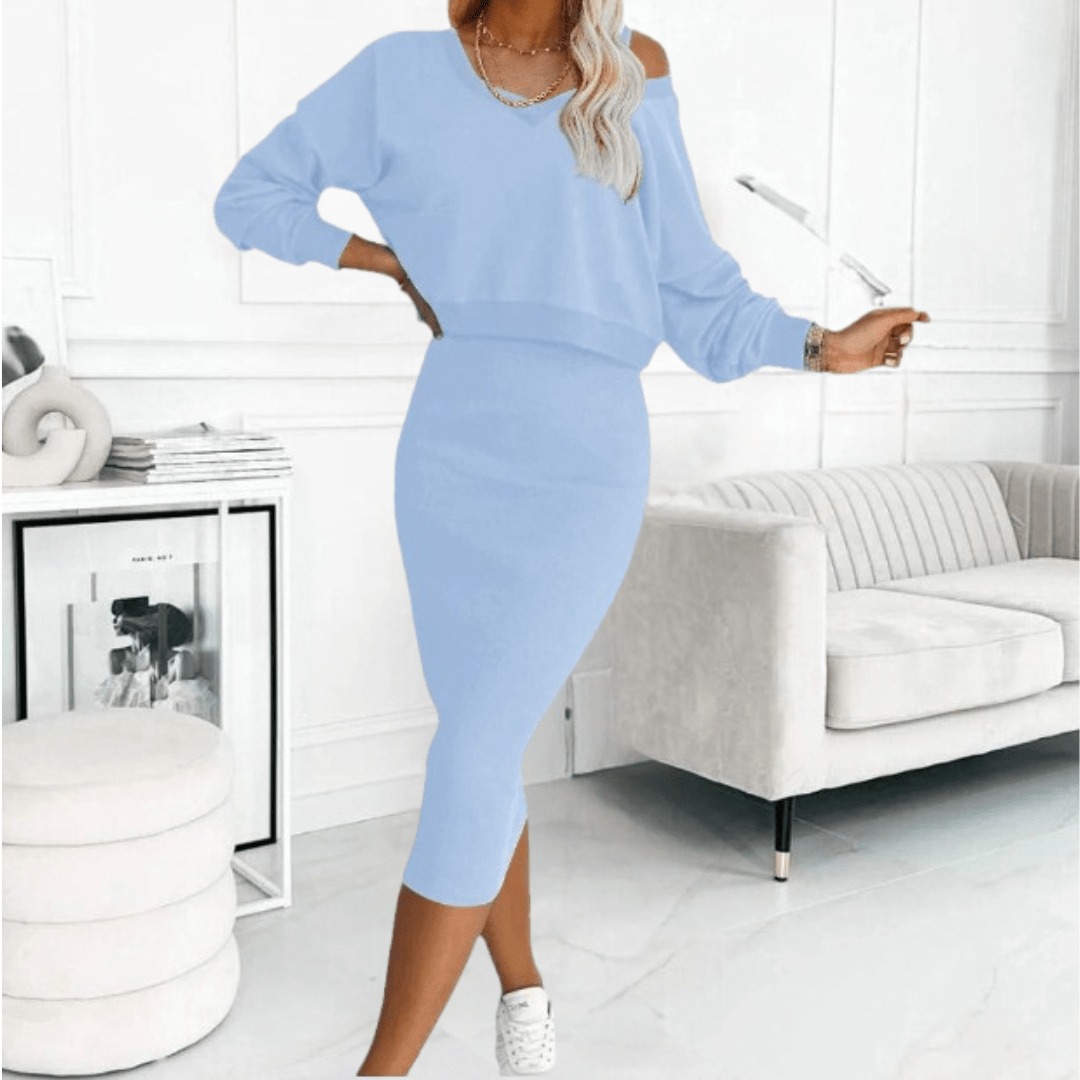 Ensemble robe midi superposée pour femme – top court à manches longues pour une tenue décontractée
