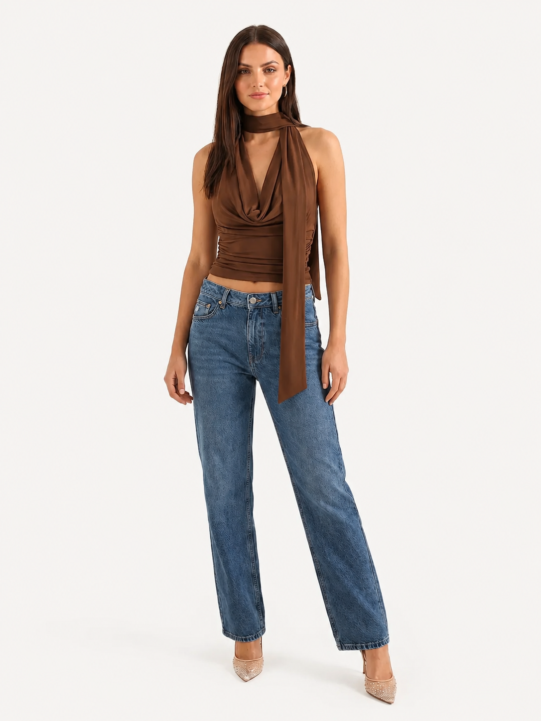 Women’s Draped Halter Top Scarf Neckline Sleeveless Blouse