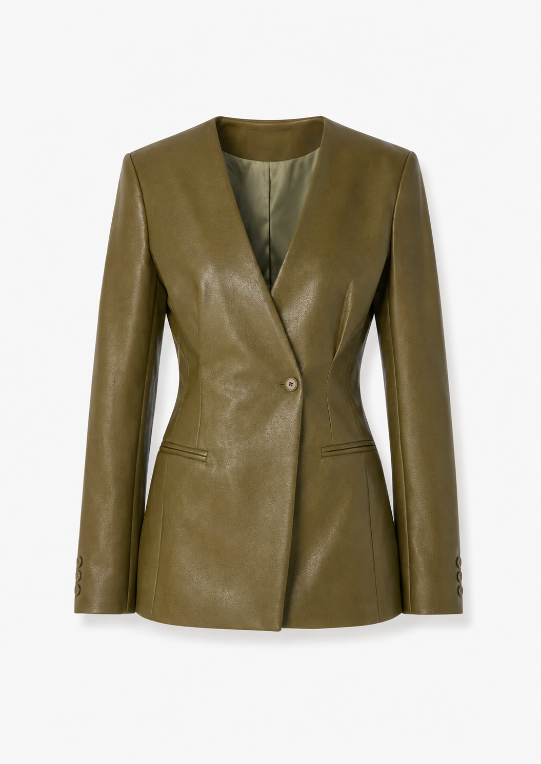 Blazer feminino transpassado sem gola – corte estruturado em V para uso no escritório e à noite