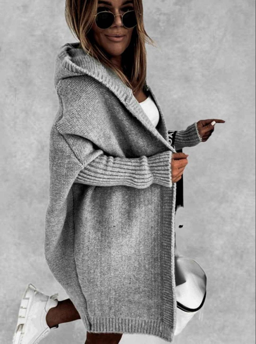 Oversized strikcardigan med hætte til kvinder – hyggeligt åbent lag til efterår og rejser