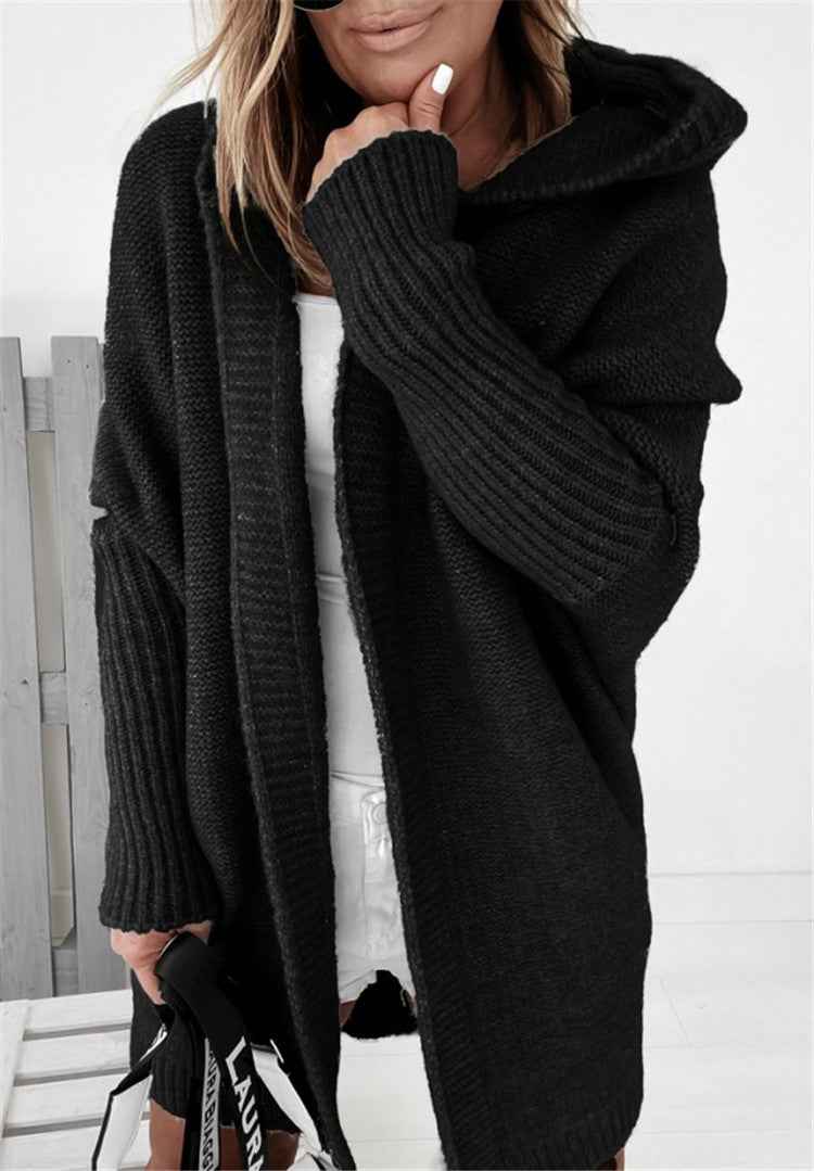 Oversized strikcardigan med hætte til kvinder – hyggeligt åbent lag til efterår og rejser