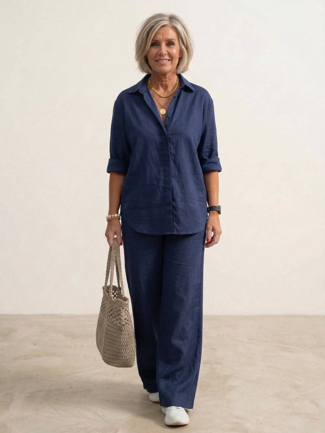 Women’s Oversized Linen Shirt and Wide Leg Trouser Set