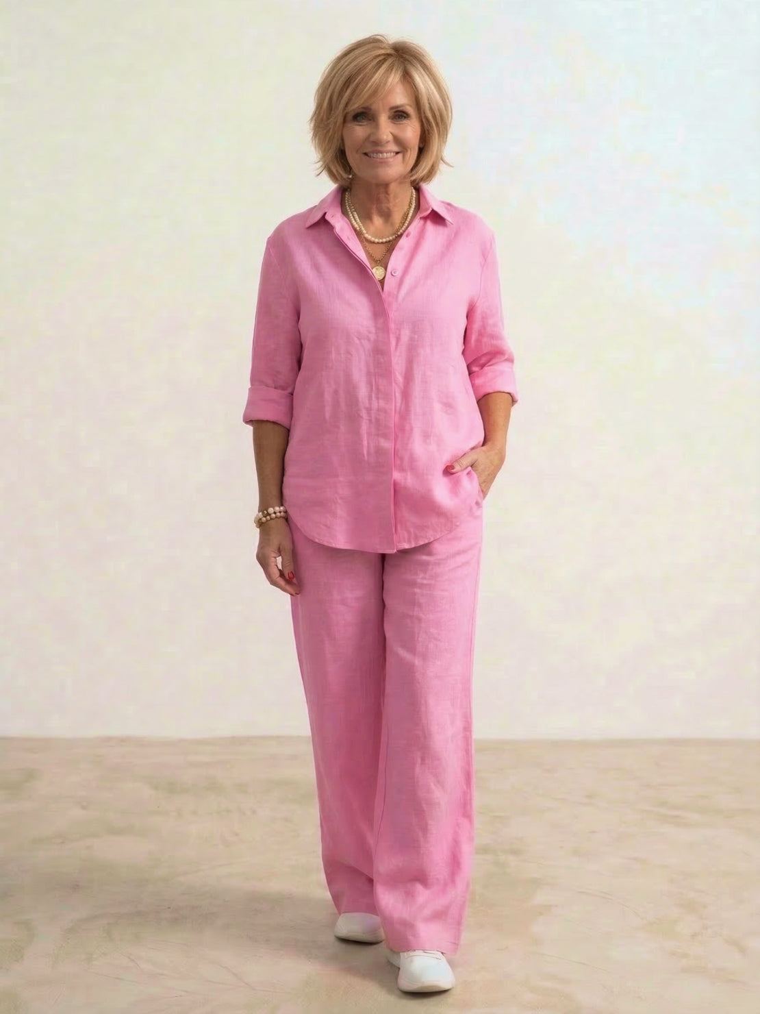 Women’s Oversized Linen Shirt and Wide Leg Trouser Set
