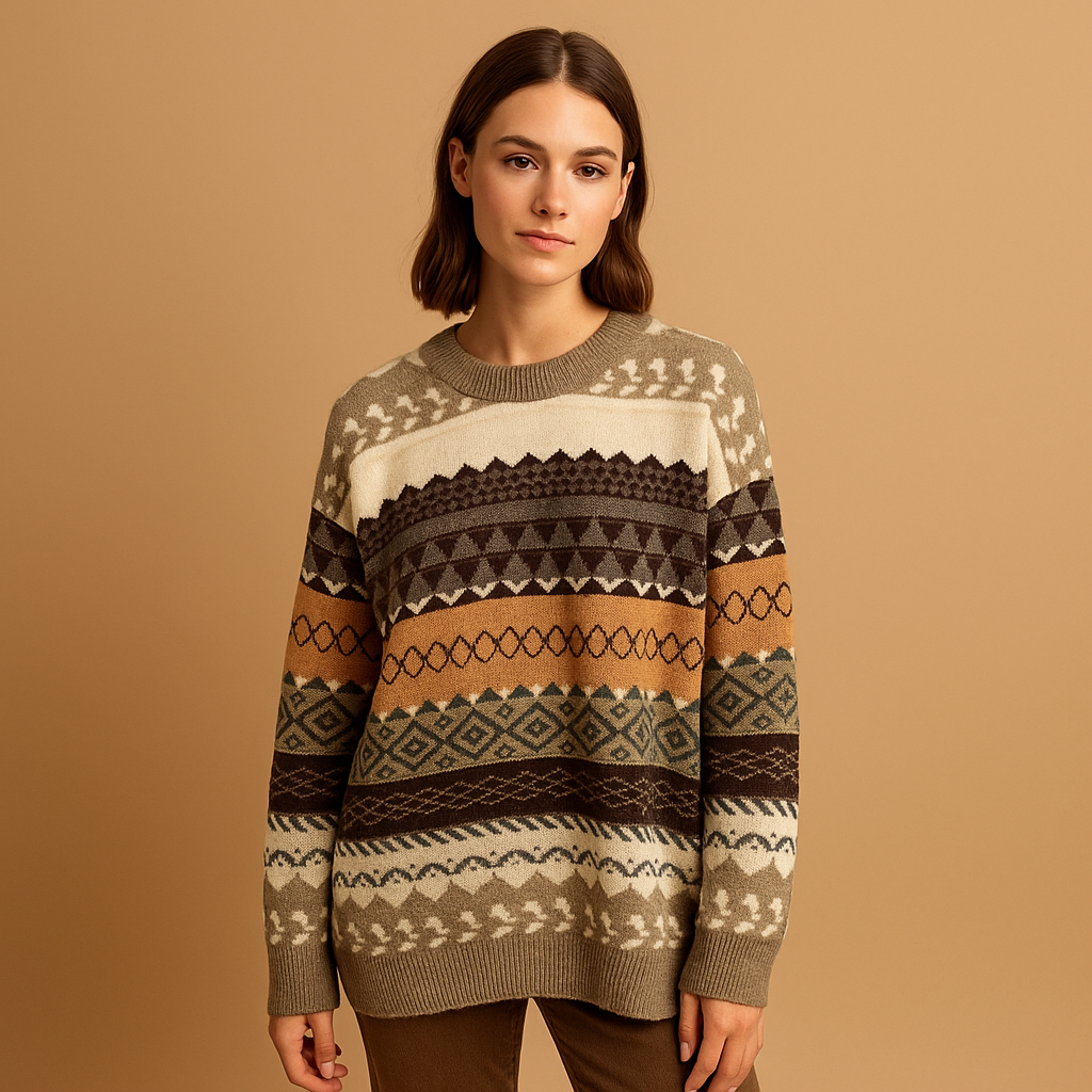 Jersey de punto estampado extragrande para mujer – Suave prenda relajada para looks informales de otoño e invierno
