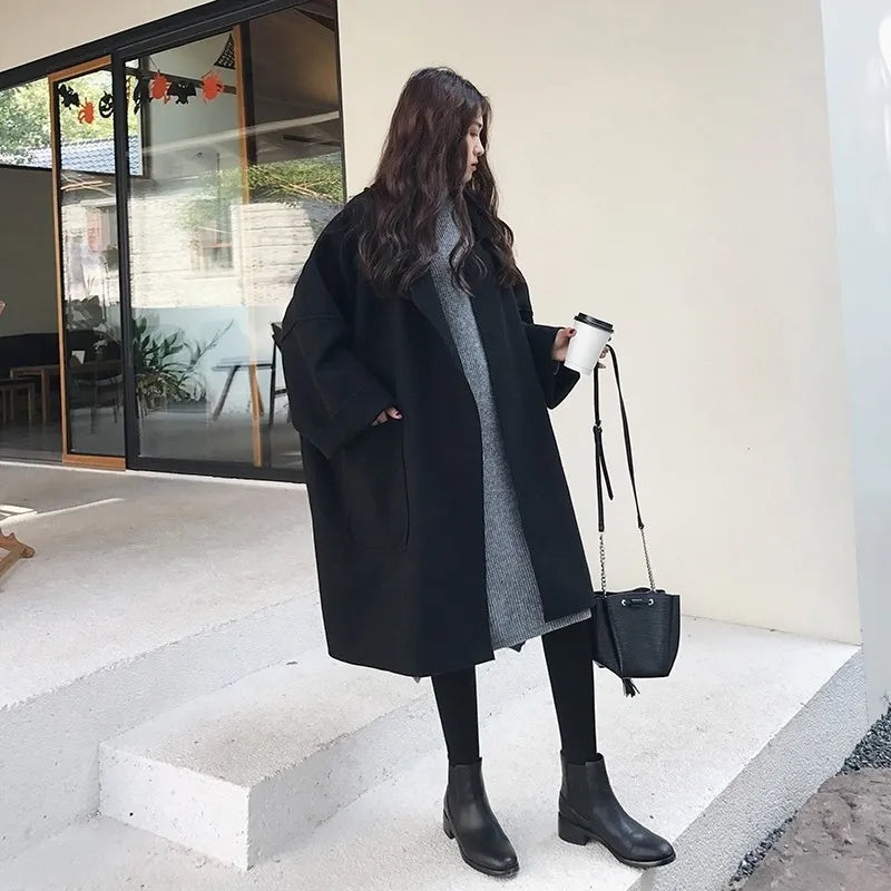 Oversized trenchcoat i uldblanding til kvinder – afslappet, lang model til smart casual-look