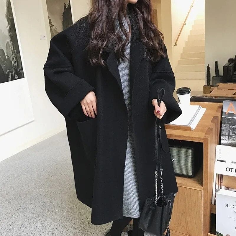 Oversized trenchcoat i uldblanding til kvinder – afslappet, lang model til smart casual-look