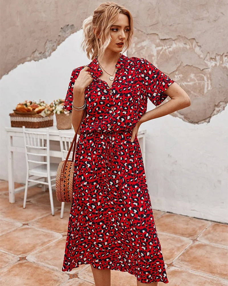 Abito Estivo Midi da Donna con Vita Regolabile, Leggero, Stampato, Casual, Elegante, Perfetto per le Vacanze