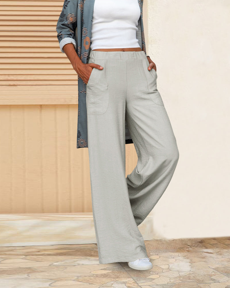 Pantalones de pierna recta para mujer – Pantalones casuales cómodos de cintura alta para uso diario