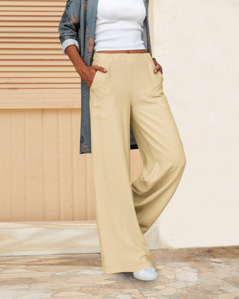 Pantalones de pierna recta para mujer – Pantalones casuales cómodos de cintura alta para uso diario