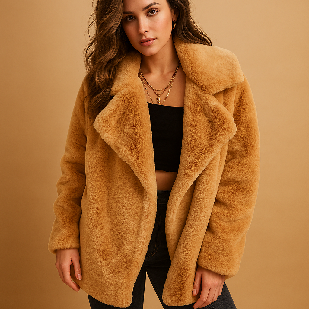 Damen-Wintermantel mit Plüsch-Revers – Weiche, lässige Longline-Lage für Büro und kaltes Wetter