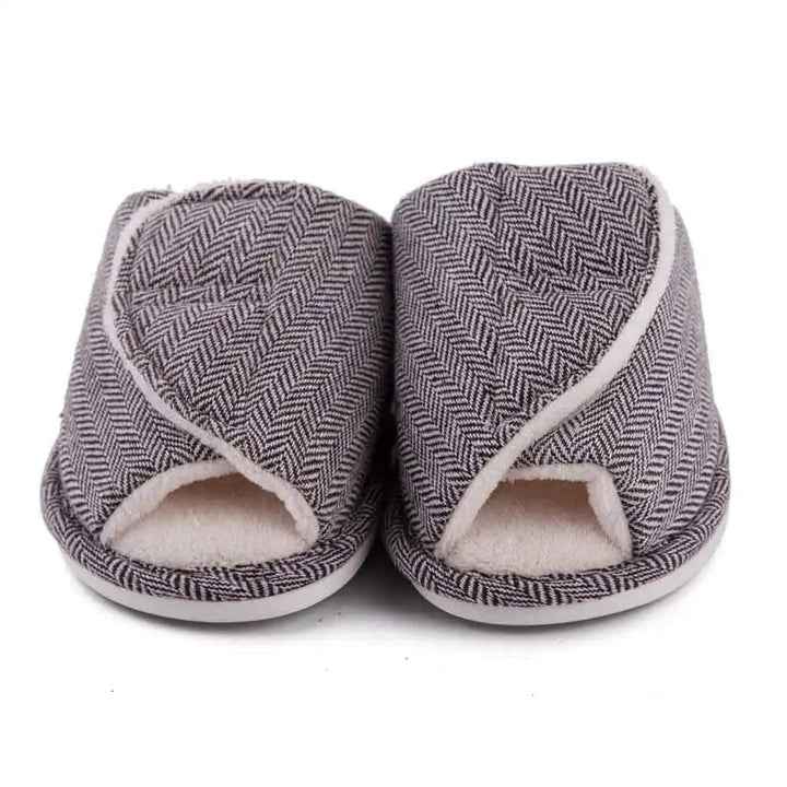 Zapatillas de casa afelpadas para hombre – Zapatillas de interior abiertas con diseño de espiga, forro acolchado y suela antideslizante