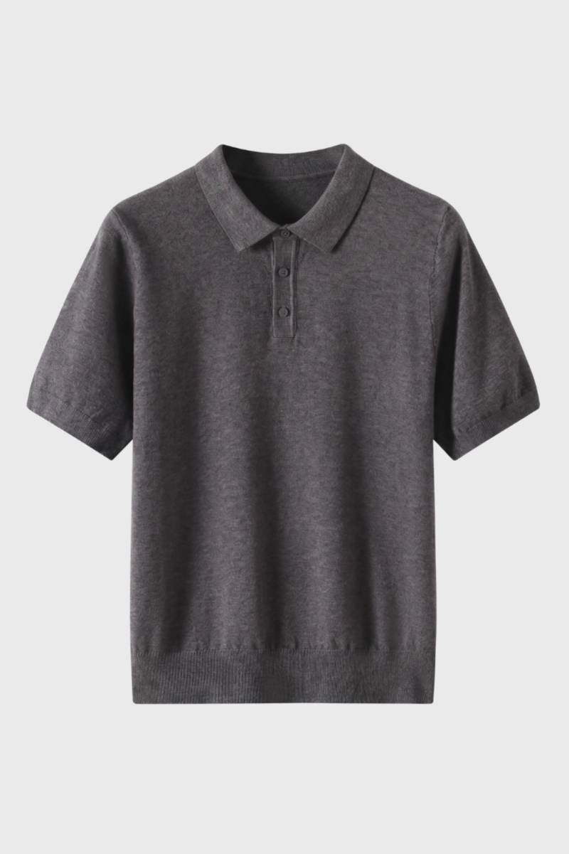 Herre strikket polo med ribbet kant