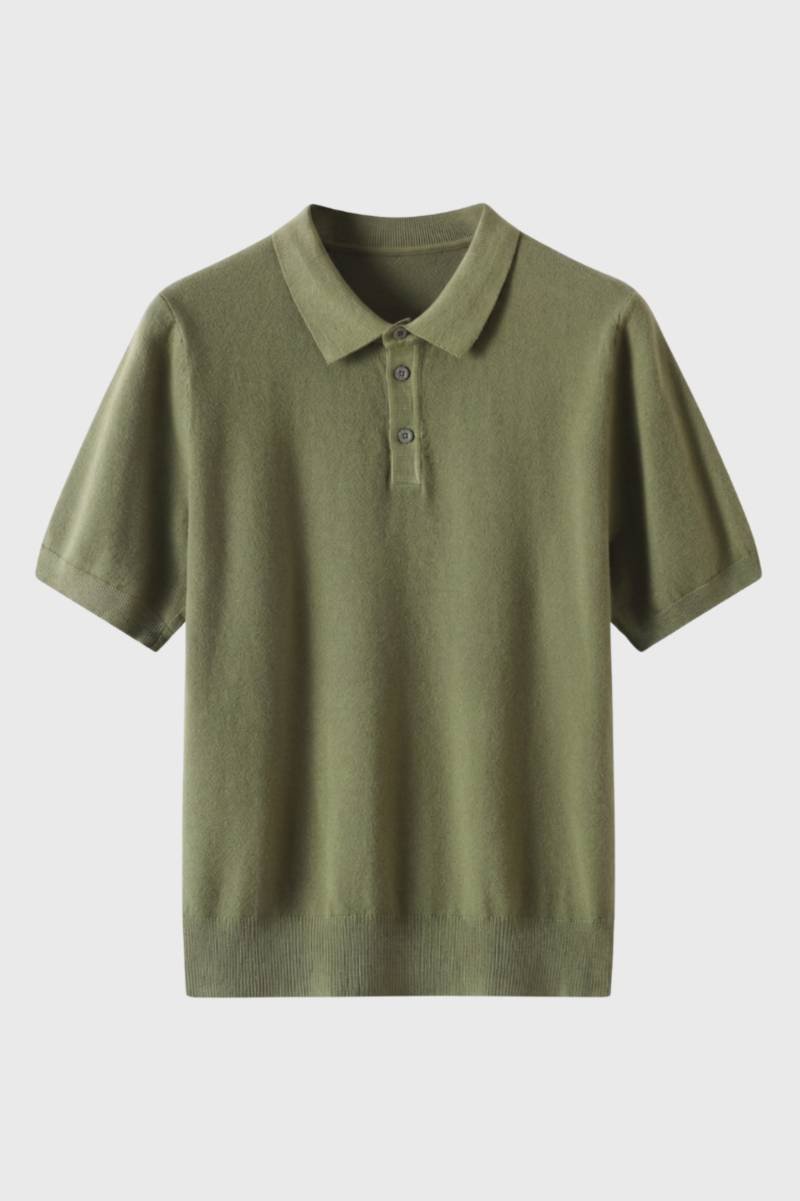 Herre strikket polo med ribbet kant