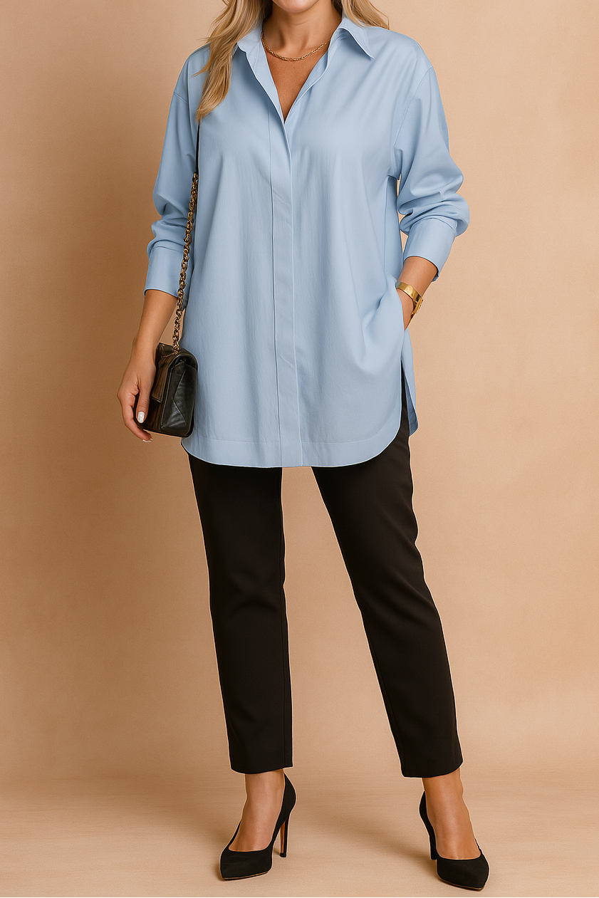 Chemise longue oversize pour femme – Tunique boutonnée décontractée avec col classique, pour le bureau et les tenues chic décontractées