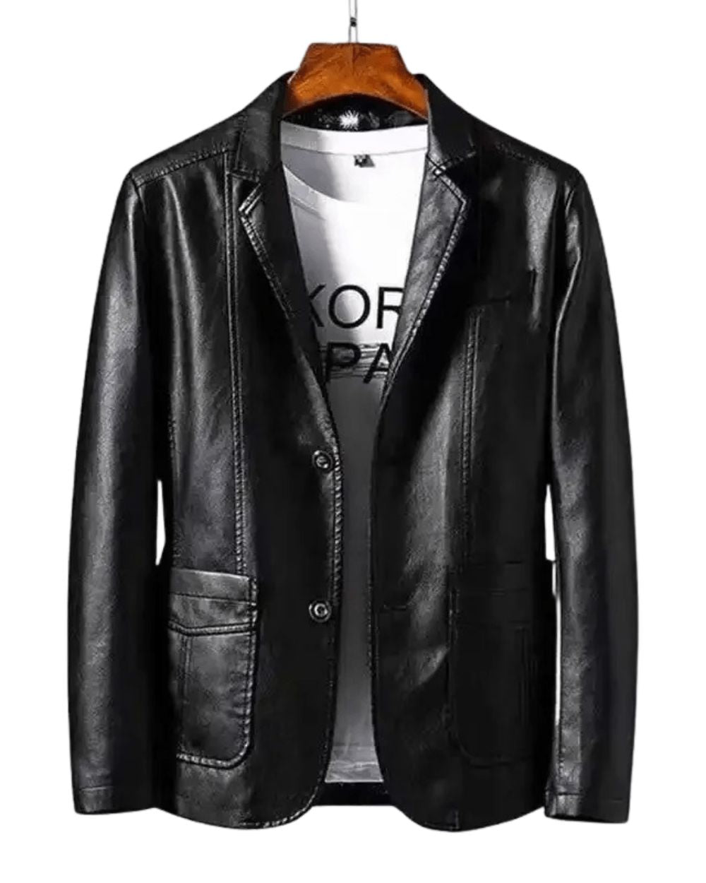 Men’s Leather Blazer Jacket – Tailored Two-Button Layer for Smart Casual Outfits