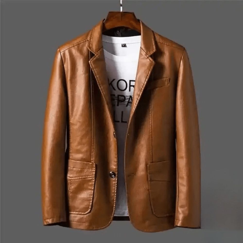 Men’s Leather Blazer Jacket – Tailored Two-Button Layer for Smart Casual Outfits