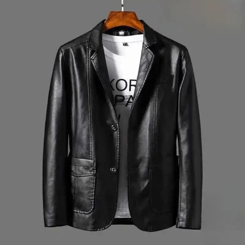 Men’s Leather Blazer Jacket – Tailored Two-Button Layer for Smart Casual Outfits