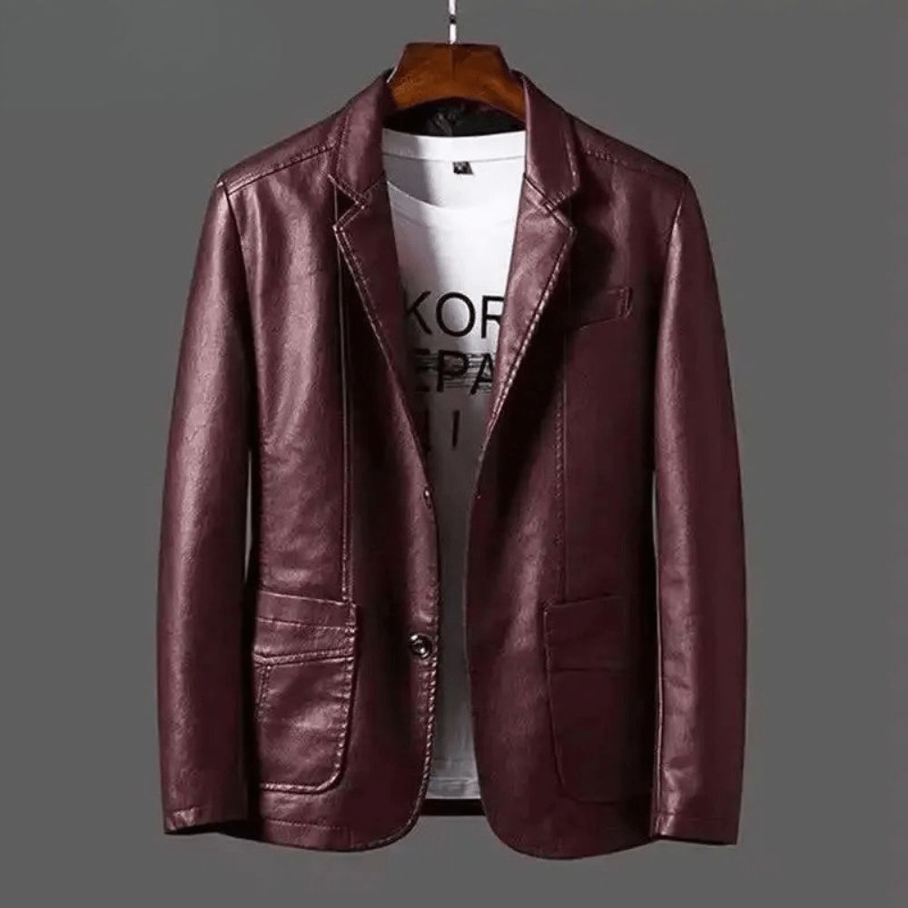 Men’s Leather Blazer Jacket – Tailored Two-Button Layer for Smart Casual Outfits