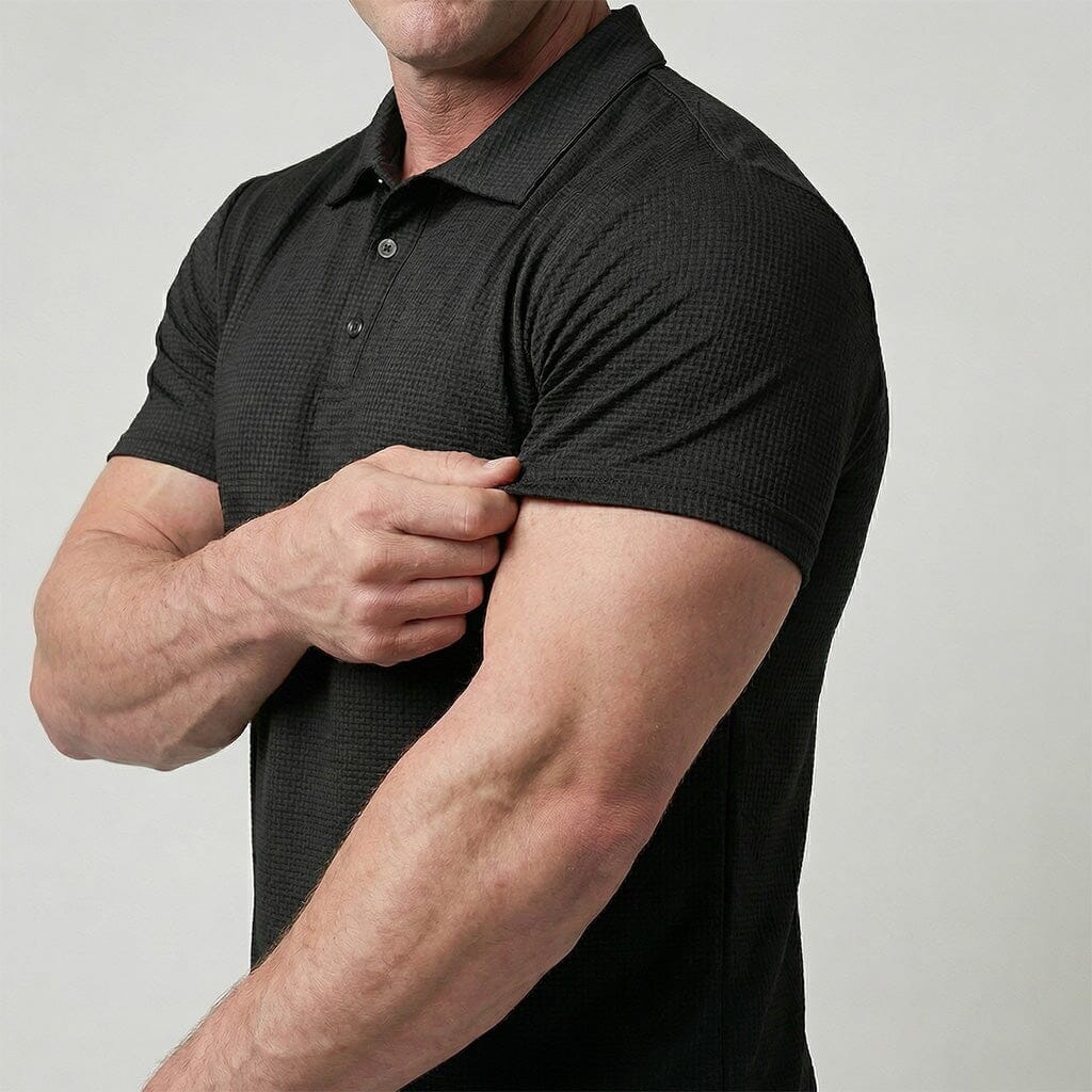 Pánske textúrované strečové polo tričko – priedušný smart casual top na každodenné nosenie