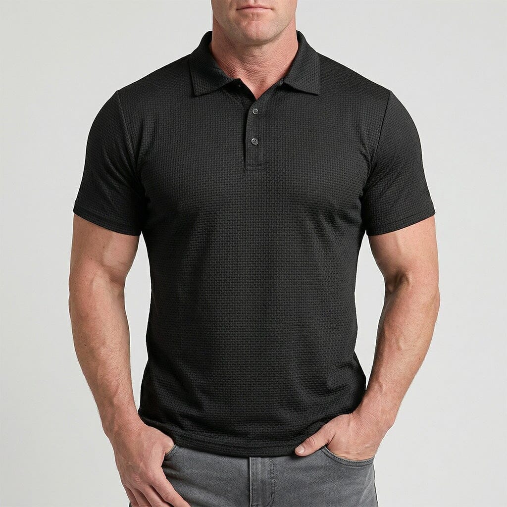 Pánske textúrované strečové polo tričko – priedušný smart casual top na každodenné nosenie