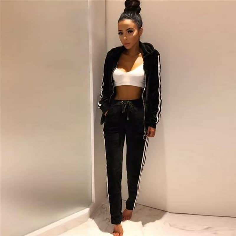 Conjunto de chándal con capucha para mujer – Ropa cómoda con cremallera suave para viajes y días casuales