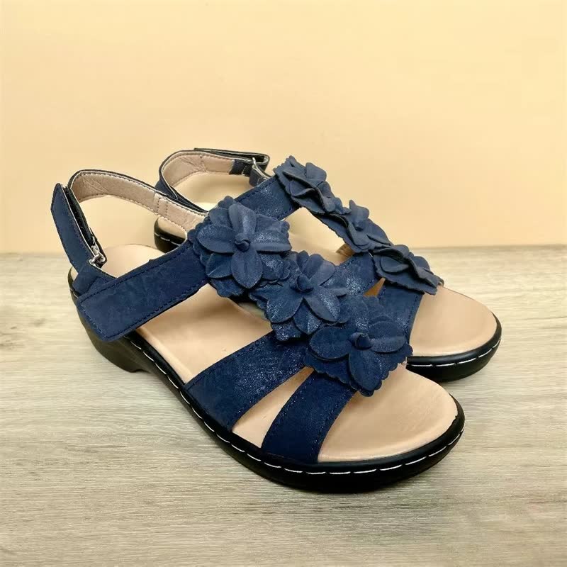 Women’s Comfort Sandals Floral Strap Wedge Sole Adjustable Slingback Summer Shoes