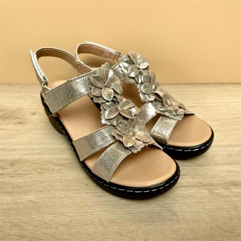 Women’s Comfort Sandals Floral Strap Wedge Sole Adjustable Slingback Summer Shoes