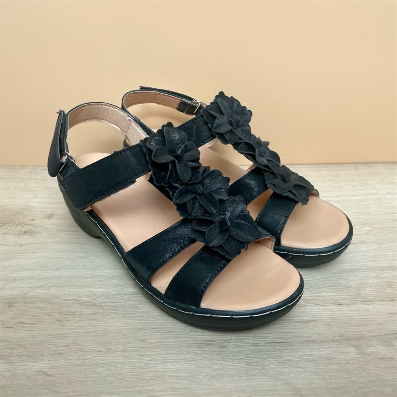Women’s Comfort Sandals Floral Strap Wedge Sole Adjustable Slingback Summer Shoes