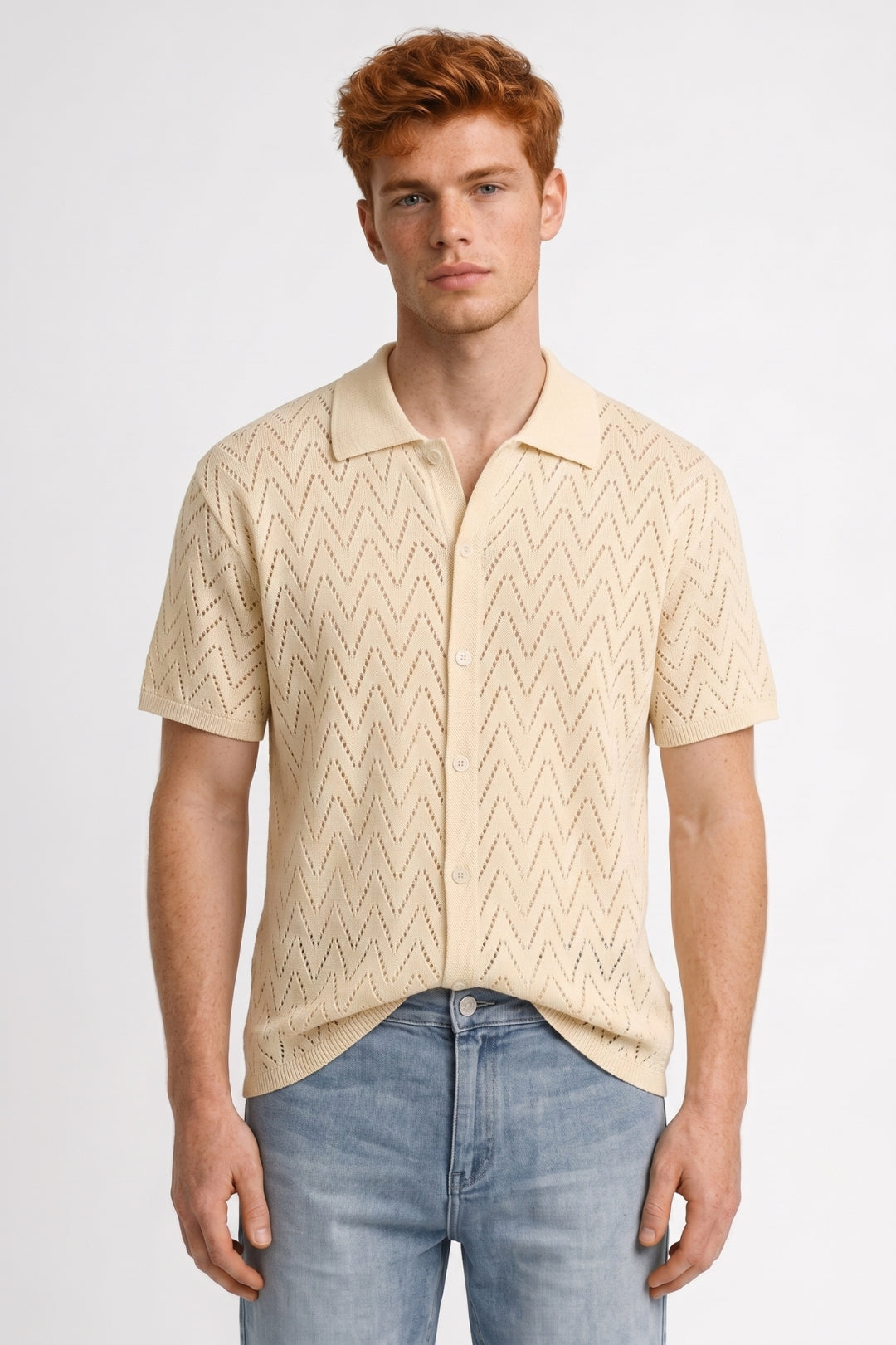 Camiseta de punto para hombre con botones y estampado tipo polo