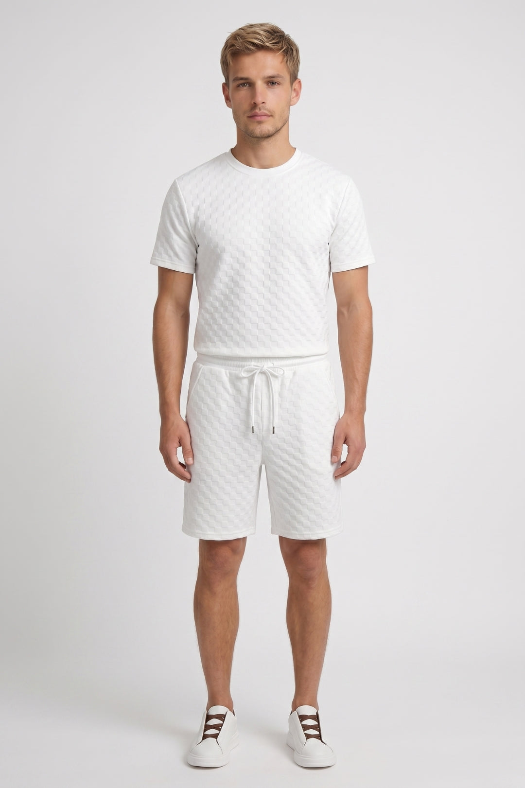 Men’s Waffle T-Shirt Set Relaxed Drawstring Shorts