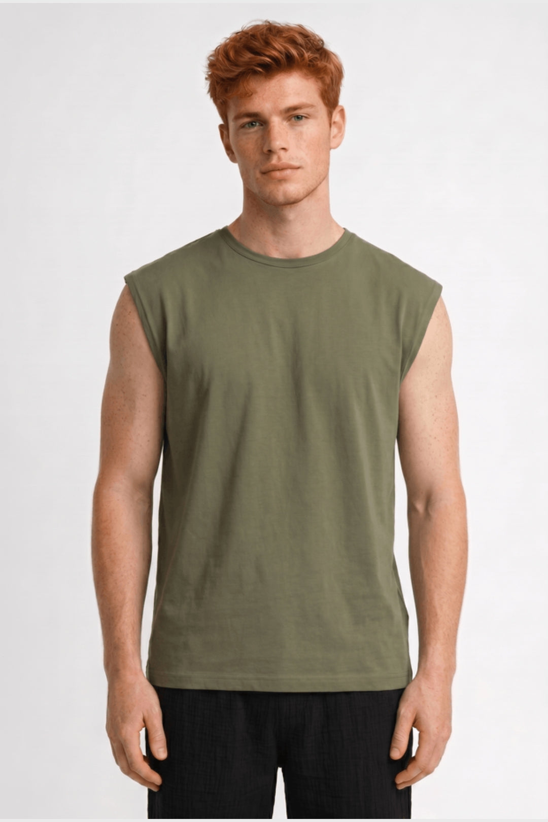 Men’s Sleeveless T-Shirt Boxy Crew Neck Casual Top