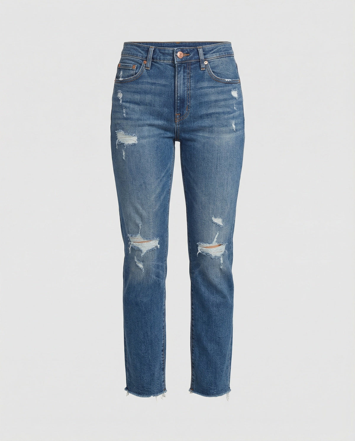 Damen-Jeans mit geradem Bein und Used-Look – Denim-Hose mit mittlerer Leibhöhe und Rissdetails für den lässigen Alltag