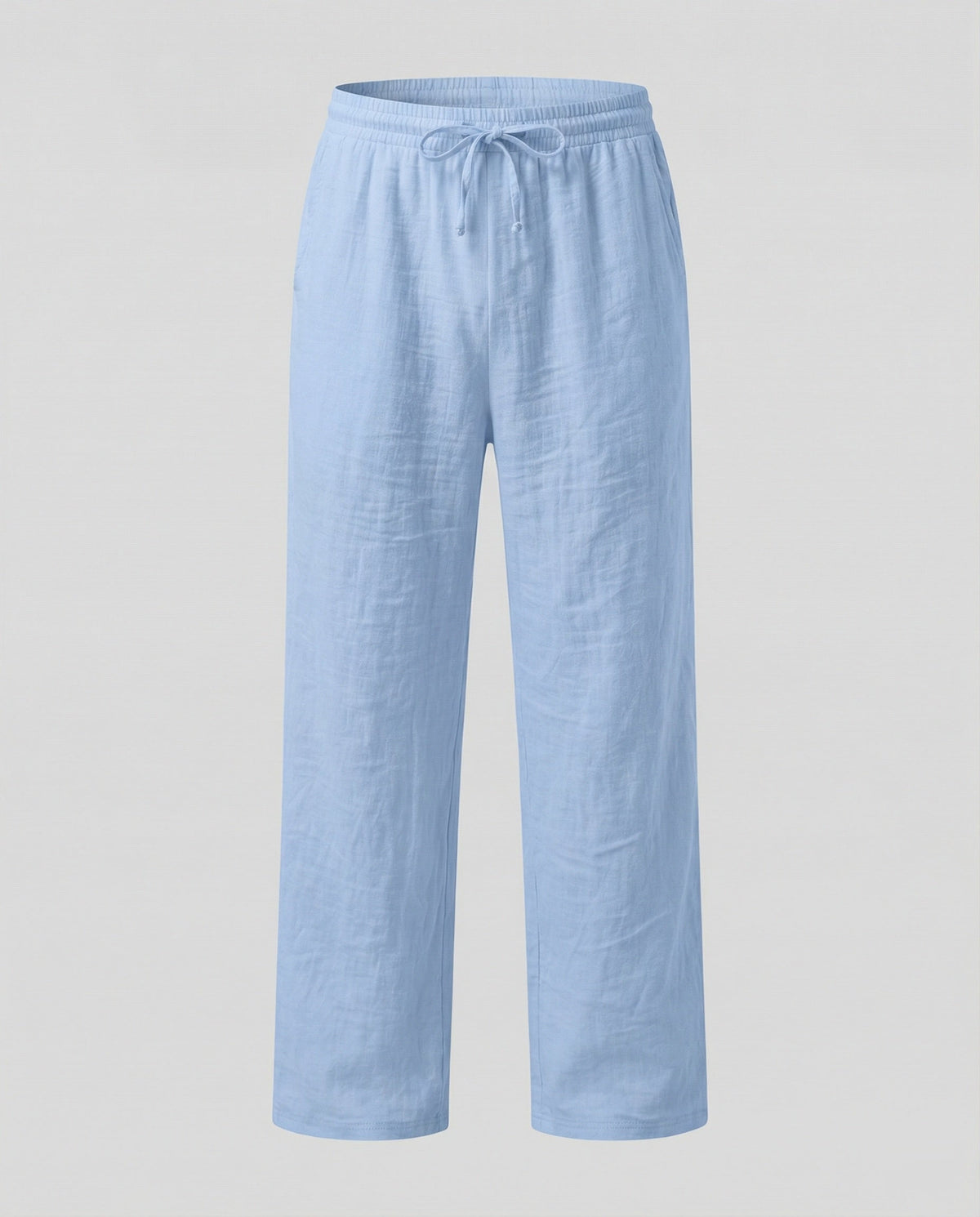 Pantaloni bărbătești ușori, din amestec de in – pantaloni de vară cu croială dreaptă și lejeră, cu talie elastică și șnur, pentru ținute casual de zi cu zi