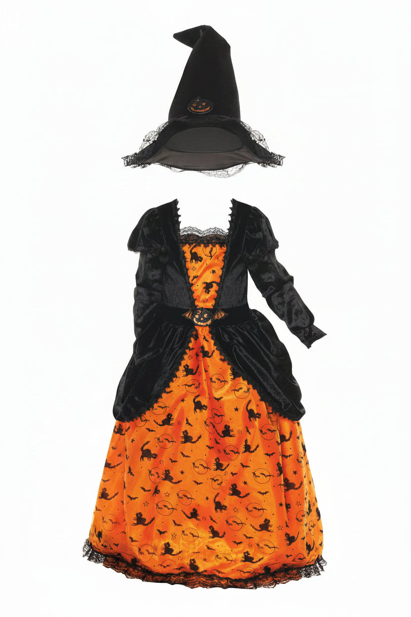 Lasten kurpitsanoidan mekko- ja hattuhalloween-asu